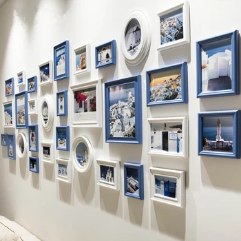 

New 32 pcs/set Black Wooden Picture Frame Wall Decor,Blue Collage Photo Frames for Picture,Porta Retrato Home Wedding Decoration