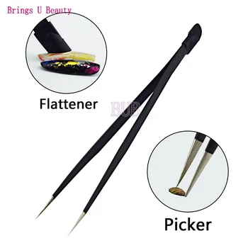 

1PC Dual Use Rhinestone Tweezers and Decoration Flattened Tool for Designing Jewelry Gemstone Decoration on Nail Face Manicure