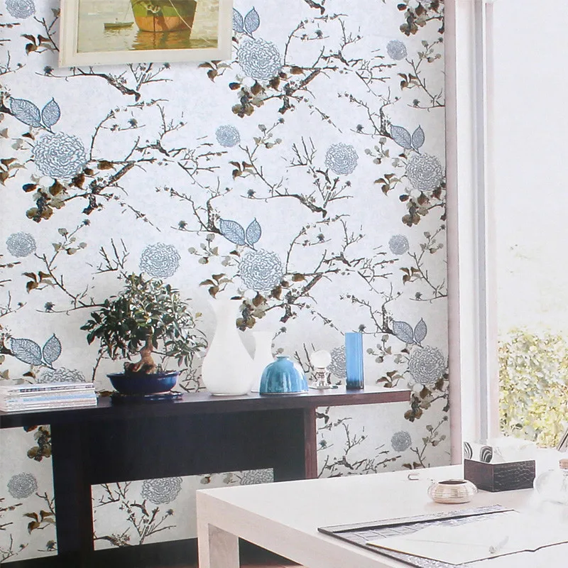 

beibehang Classical ink flowers and birds wallpaper American bedroom study living room TV background wallpaper non woven fabrics