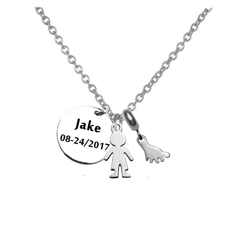 Nouveau Ne Bebe Garcon Collier Pendentif En Acier Inoxydable Personnalise Nom Bebe Garcon Collier Pendentif Avec Empreinte Charme Collier Aliexpress