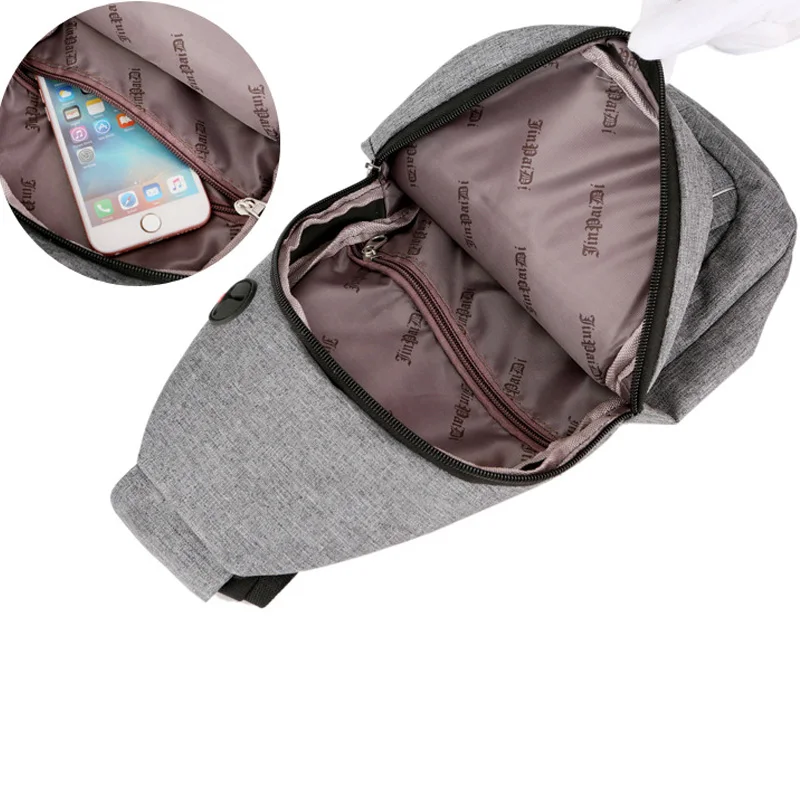 USB Charging Men Backpack Canvas Anti Theft Teenager Chest Bag Women Headphone Hole Casual Shoulder Bag Sac A Dos Homme BP0222 (5)