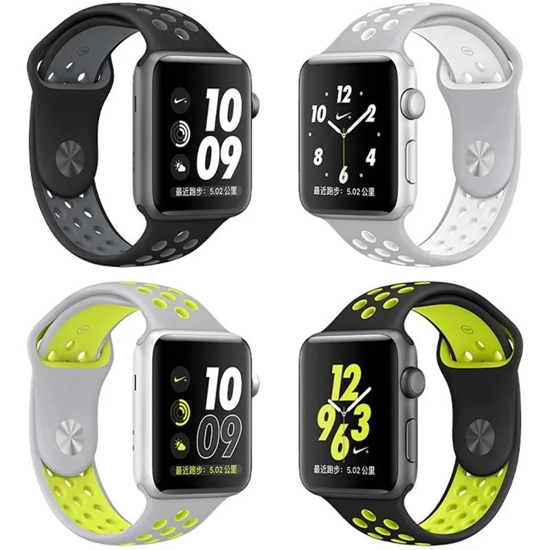 Спортивный силиконовый ремешок для наручных часов Apple Watch серии 1 2 3 4 сменный ремешок с воздухопроницаемым отверстием для наручных часов iWatch, ремешок 40/44 мм, 38 мм/42 мм длина браслета