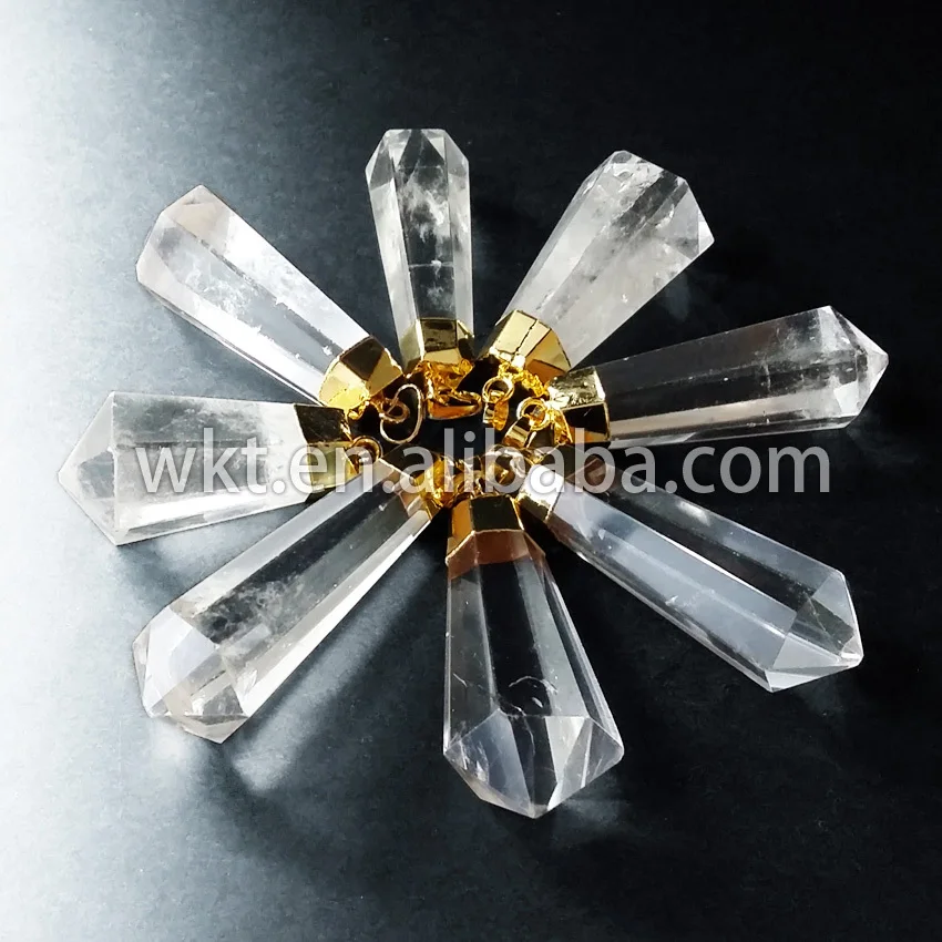 New! Natural crystal quartz pendants with 24k gold electroplated on