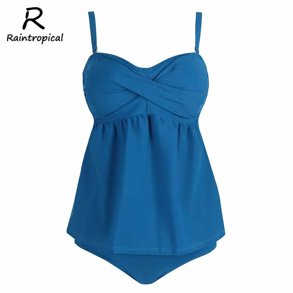 

Raintropical New Plus Size Tankini Set Sexy Women Swimwear Female Swimsuit Solid Bottom Summer Swim Beach Wear Bathing Suits