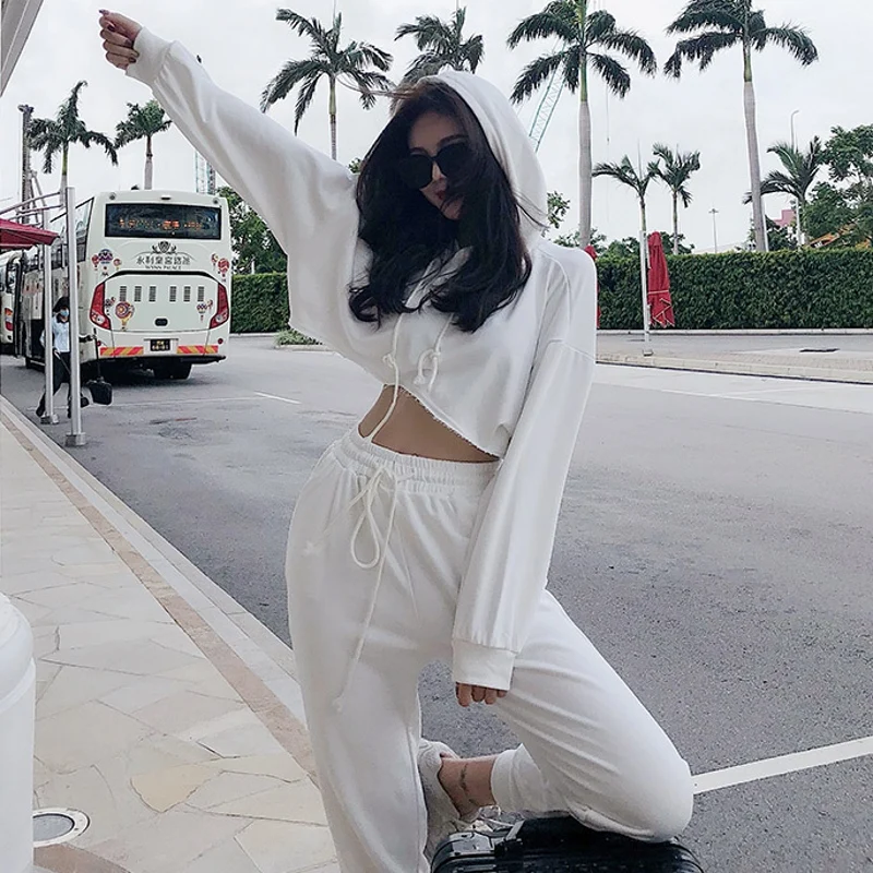Женский спортивный костюм ulzzang однотонный пуловер в Корейском стиле