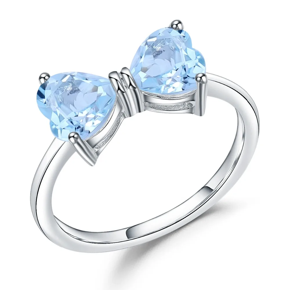 GEM'S балетное Настоящее 925 пробы Серебряное кольцо с бантом 1.91ct натуральное небесно-голубое топазовое кольцо в форме сердца для женщин подарок на день Святого Валентина ювелирные изделия
