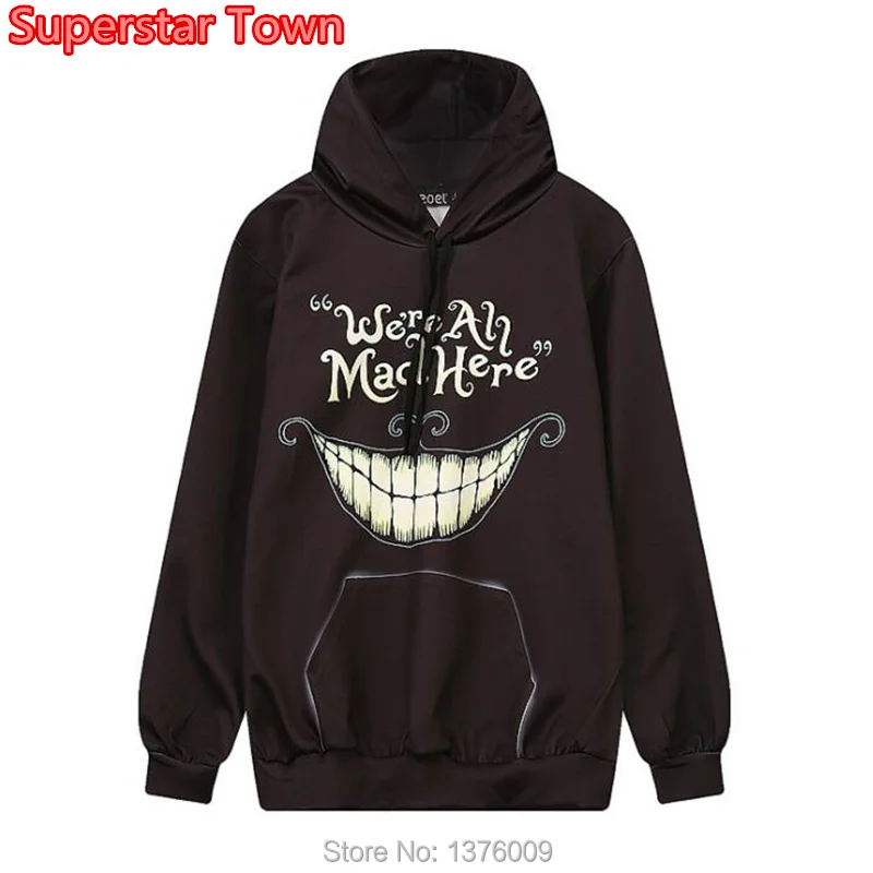 

2018 Autumn Hoodie for Women Alice in Wonderland Cat Hoodies Halloween Retro Black Punk Pullover Harajuku Girls Casual Tops Fema