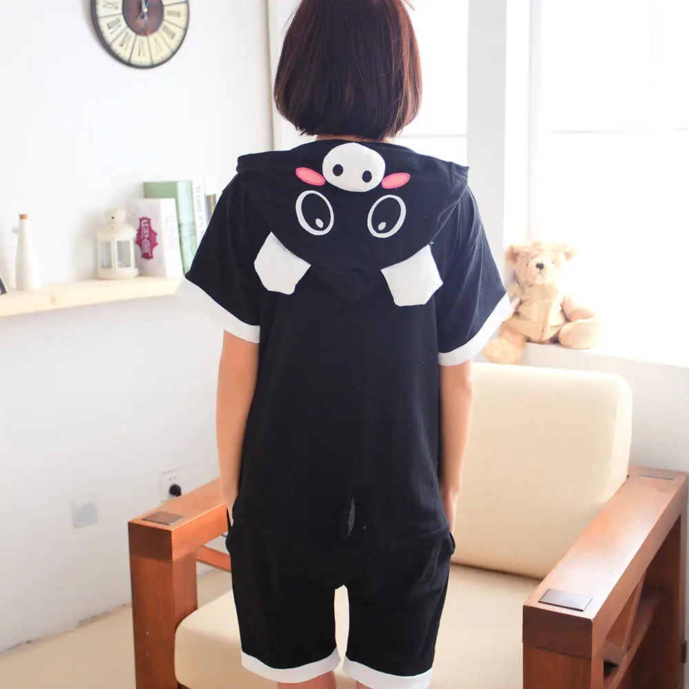 Vanled 2017 Взрослых Onesie Холодной Короткими Рукавами Пижамы Лето Kawaii Черная Свинья