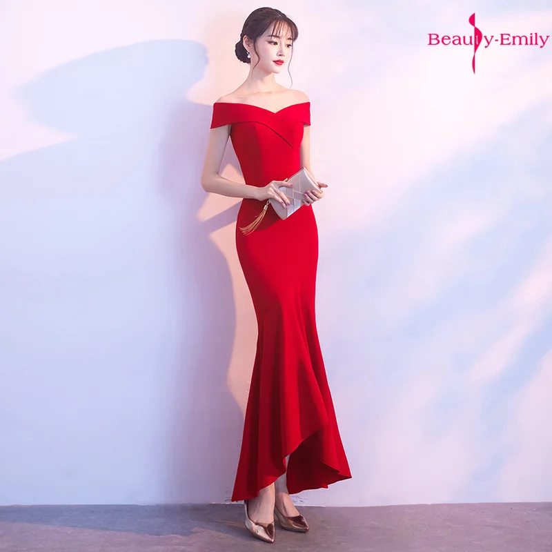 Beauty Emily вечерние платья 2019 с открытыми плечами элегантная Русалка без рукавов вечерние платья robe de soiree