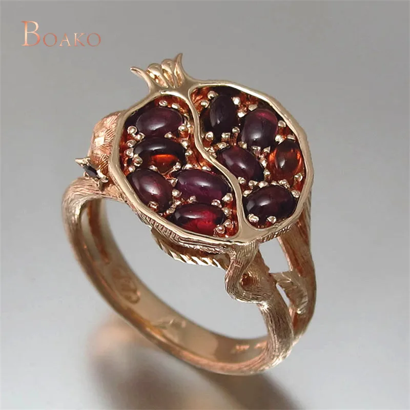 

Silver Gold Color Rings for Women/men retro Red Pomegranate Rings Punica granatum Garnet bague femme anillos mujer jewelry Z4