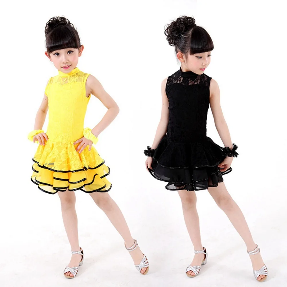 

3 Colors Girls Kids Children Performance Stage Sleeveless Lace Dancewear Ballroom Latin Salsa Dance Dresses Dress Vestido S3010