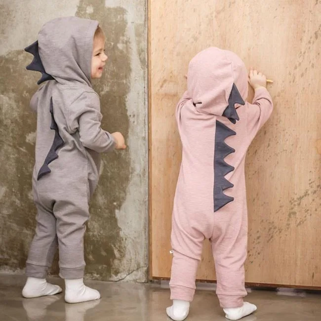 Emmababy для маленьких мальчиков девочек 3D динозавров костюм Твердые Розовый серый комбинезон Теплый весна-осень хлопок комбинезон одежда