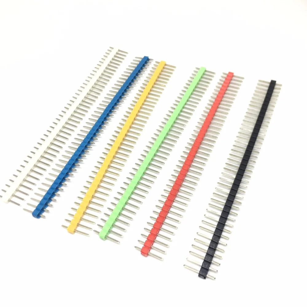 40 Pin 1x40 Single Row Male 2.54 Breakable Pin Header Connector Strip whiteblackredbluegreenyellow