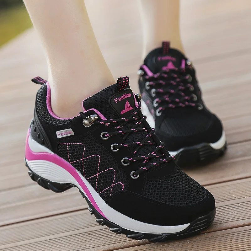 

2019 Spring and Autumn women flat platform shoes women lace up creepers shoes ladies mesh breathable sneakers