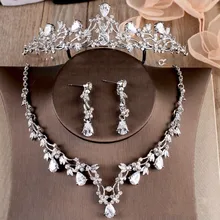 Роскошные сверкающие диадемы с короной из кубического циркония, ожерелье, серьги, набор, стразы, наборы свадебных ювелирных изделий, свадебные аксессуары для волос