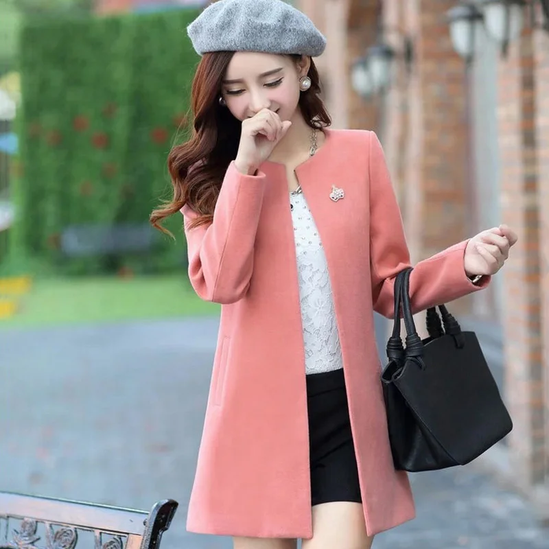 Autumn Winter Long Sleeve Women Coats S 3XL Solid O Neck