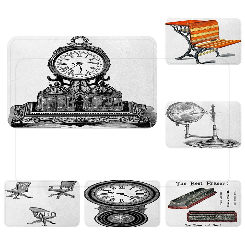 Alarm Clock Still Life Sketch Cool Mat Bath Carpet Decorative Anti