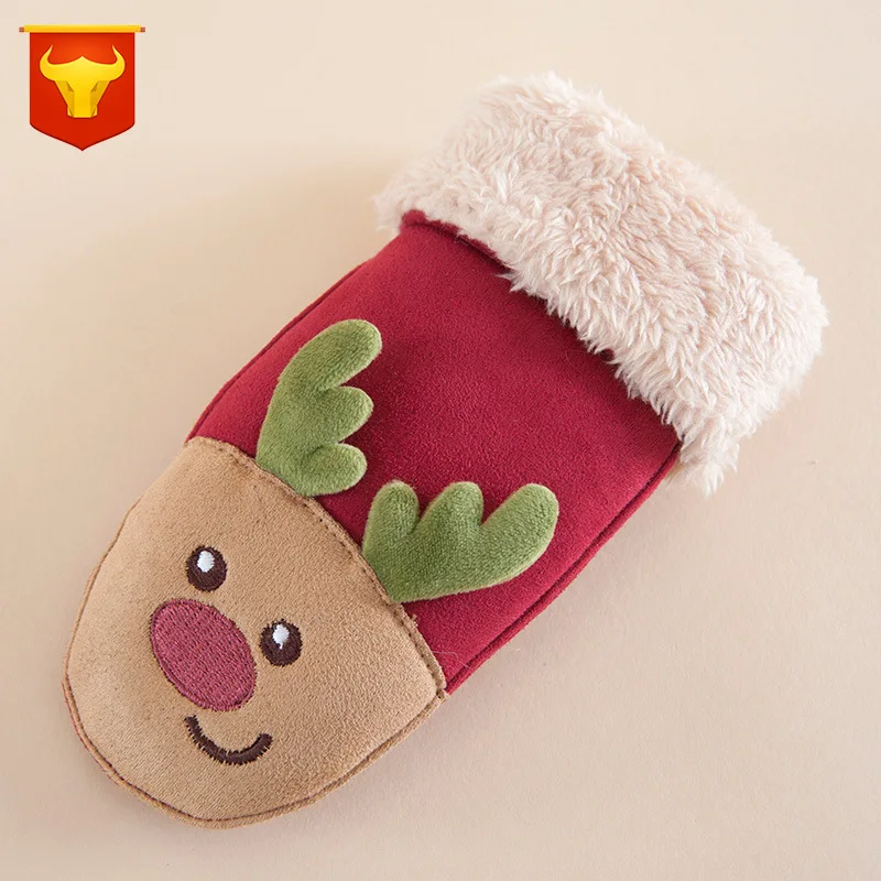 Детские перчатки зимние замшевые перчатки для маленьких мальчиков и девочек милые вязаные теплые детские перчатки с рисунком рождественского оленя для детей от 7 до 14 лет - Цвет: Красный