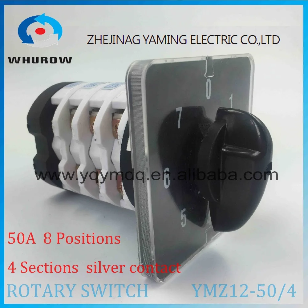 

Rotary switch knob 8 position 0-7 YMZ12-50/4 universal manual electrical changeover cam switch 50A 690V 4 section high quality