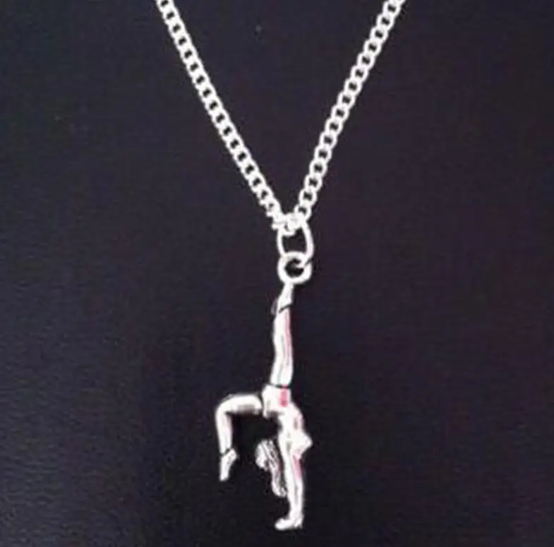 Gymnast Sports 3D Handstand Pendant Necklace Long Chain Charm Jewelry Gifts 