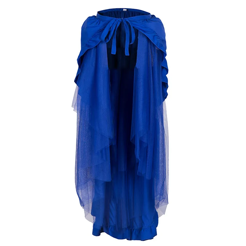 Викторианский готический Зеленый оборками Асимметричный Тюль Длинные стимпанк юбки для женщин обёрточная юбка плюс размер 6XL Сексуальная подходящая Корсетная юбка - Цвет: Синий