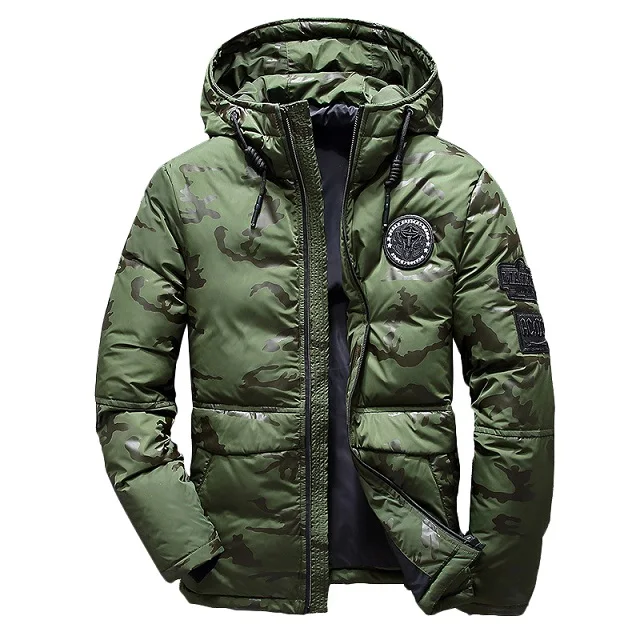 

2019 Men's Winter Down Jacket Plus Size White Duck Down Hooded Camouflage White Thick Jacket Zipper Ultralight Down Jacket