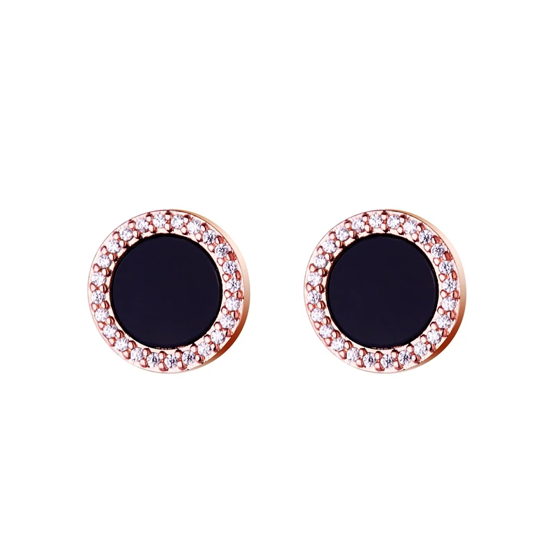 MIGGA Классический дизайн черные акриловые круглые золотые, розовые серьги цвета микро украшенное кубическими камнями циркония серьги-гвоздики