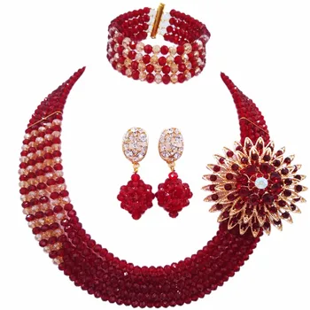 

Wine Champagne Gold AB Nigerian Wedding African Beads Jewelry Set Crystal Beaded Necklace Sets Bridal Jewelry Sets 5RJZ20