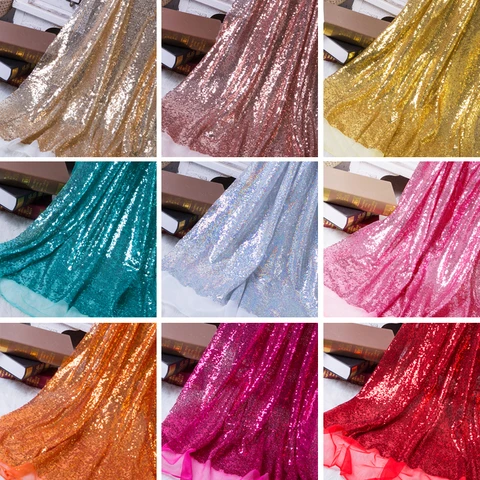 Tecido de Paetês Tecido para Roupas de Palco Festa de Casamento 130×50 Centímetros Diy 3mm Paillette Sparkly Ouro Prata Glitter da Decoração da Sua Casa