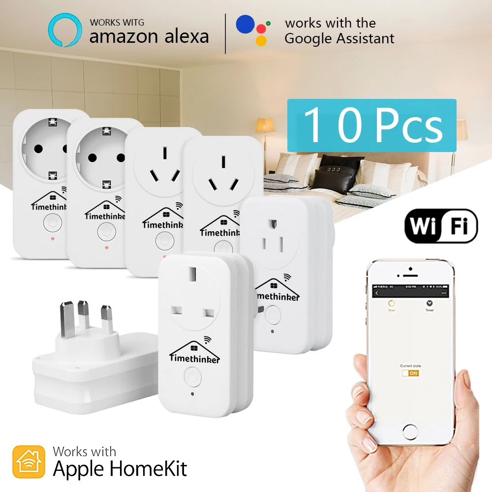 

Timethinker 10pcs Smart WiFi Socket Remote Control for Apple Homekit Siri ALexa Google Home AU US EU Power Plug DHL Shipping