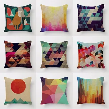 

Geoimetric Printed 45x45cm/17.7x17.7'' Linen Cotton Cushion For Sofa Decorative Throw Cotton Sofa Decor Couch Cojines