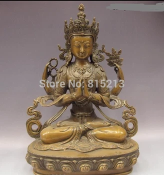 

bi00818 Chinese Buddhism Copper Bronze Four armed Avalokitesvara Kwan-Yin Buddha Statue