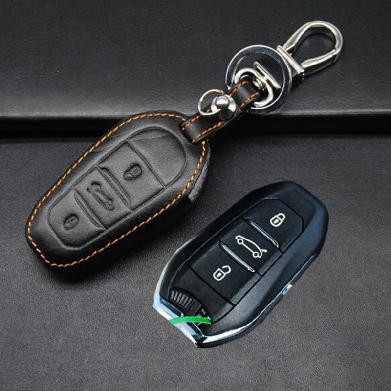 Leather Car Key Cover  For Citroen C4L DS5 DS6 DS5LS 3Buttons Smart key chian key case key rings car accessories3