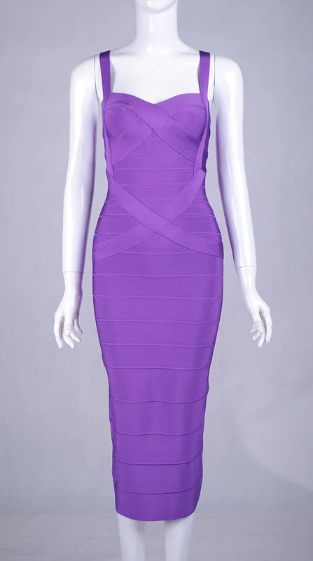 Высококачественное женское сексуальное платье с v-образным вырезом и открытой спиной длиной до колена из вискозы, облегающее HL Бандажное платье, вязаное элегантное дизайнерское платье - Цвет: Фиолетовый