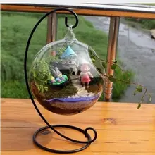 Подвесной прозрачный стеклянный шар подвесной Террариум для растений с металлической подставкой 10 см Глобус стойка держатель круглый аквариум Рыба цветок растение ваза