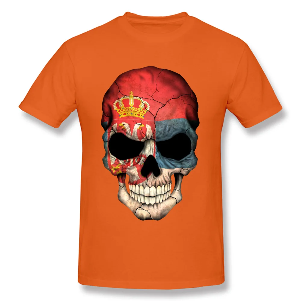 Serbian Flag Skull Cotton Fabric Summer T Shirt High Quality Short Sleeve Male T-shirts Design Labor Day Tee-Shirts Crewneck Serbian Flag Skull orange