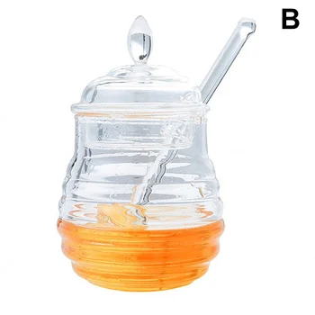 

Honey Pot Clear Jar with Dipper Lid Beehive Style for Home Kitchen HYD88