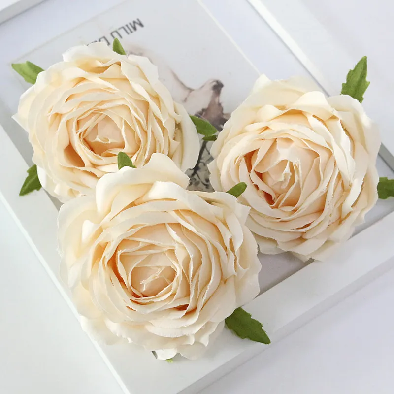 Flone High Quality Artificial Flower Head Retro Rose Head Silk Flower Wedding Christmas Party Decor Flores (6)