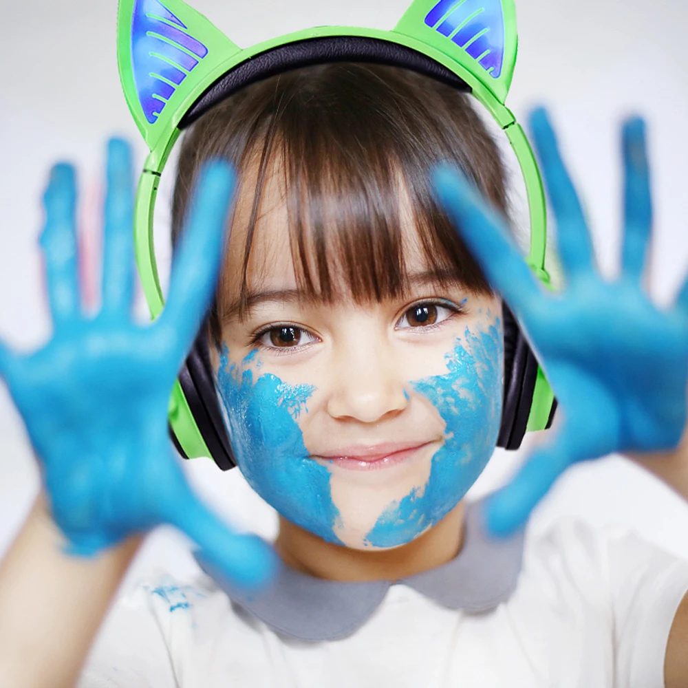 Kids Headphone LED Headphone Cat Ear Girl Headset Cute Candy Color Foldable Wireless Bluetooth Wired Flashing for Gaming