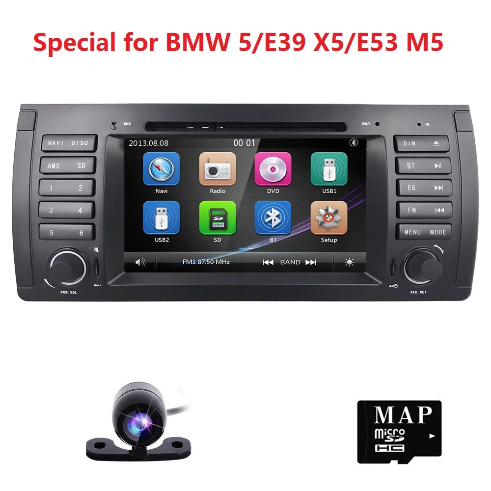

7''CAR DVD GPS Auto navi Stereo Radio Head unit for BMW 5 Series E39 E53 E38 M5 X5 GPS Bluetooth Radio RDS USB SD Steering wheel