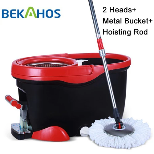 Newest 4 Drives Spin Mop With 2 Mopheads &Stainless Steel Mop Bucket