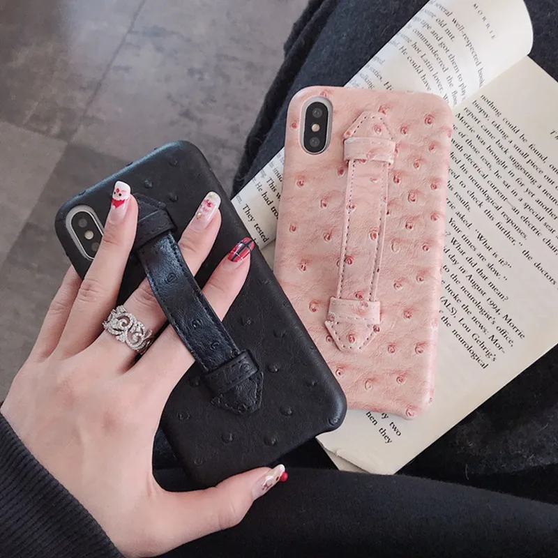 Высококачественная кожа Страусиная сетка с кронштейном задняя крышка телефона для iphone XS Max XS XR X анти-капля для iphone 6 6s 7 8 Plus крышка