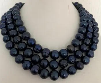 

Beautiful 11-12 mm tahitian black blue pearl necklace 36" 50"