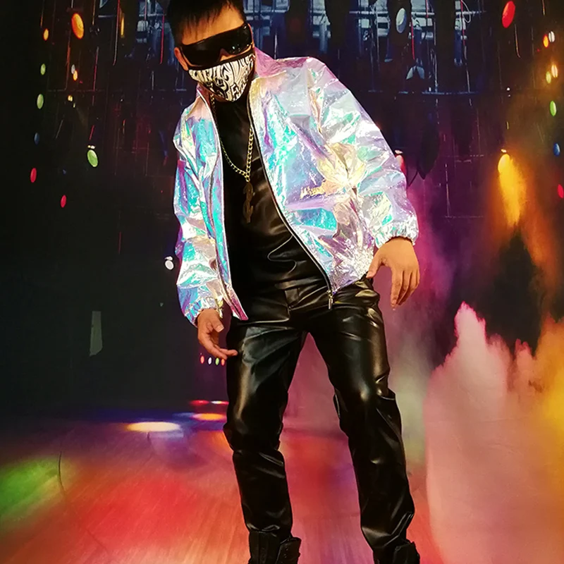 Men Cool Laser Silver Jacket Custom 