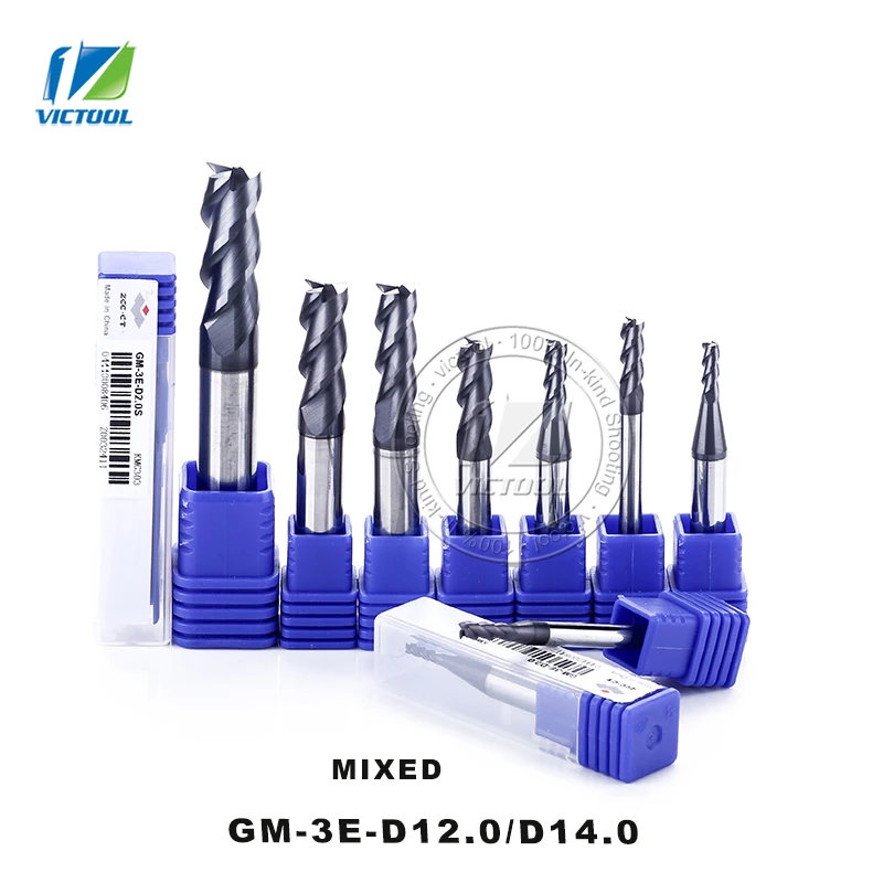 

High Precision Machining GM-3E/D12.0/D14.0 Cemented Carbide 3-Flute Flattened End Mill With Straight Shank Cutter Tools