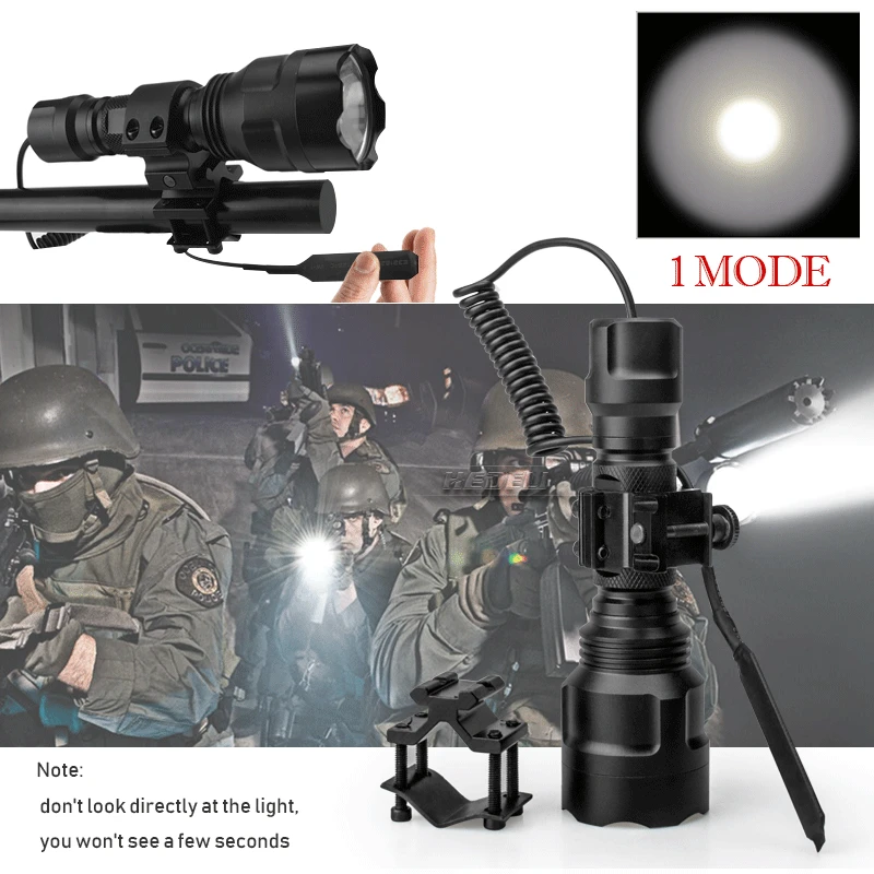 hunting 1 mode powerful led torch tactical flashlight xm l2 lanterna tatica xml t6 spotlight rechargeable waterproof worklight