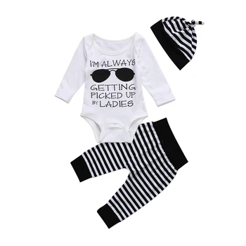 

Pudcoco 3PCS Toddler Baby Boys Girls Long Sleeve Pants Hat Romper Outfits Clothes Set