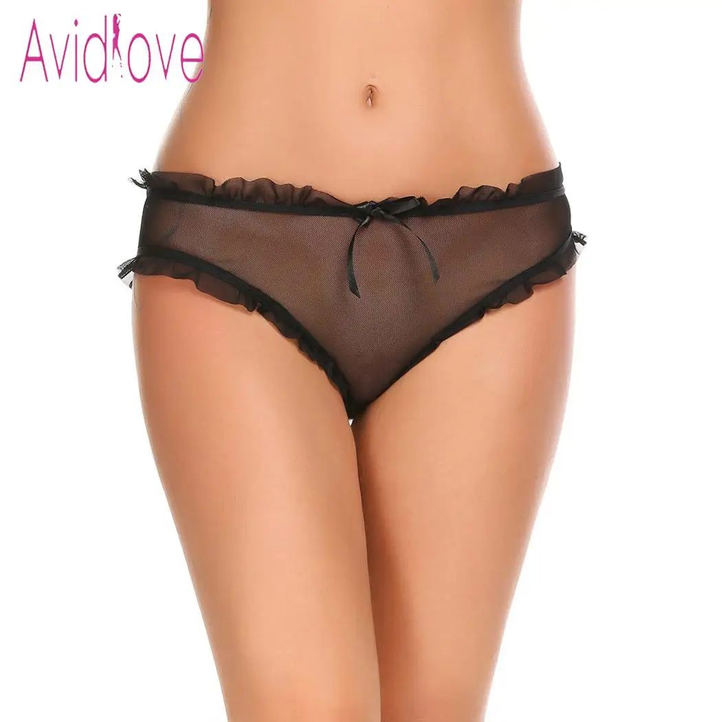 Avidlove, женские сексуальные трусы, с оборками, с эластичной талией, из кусков, кружевные, сексуальные, с бантом, с открытым отверстием, трусы - Цвет: Black