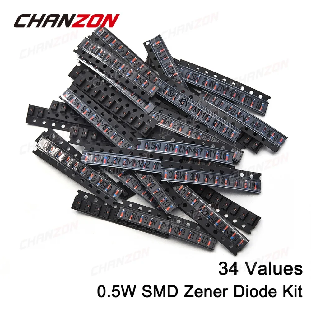 0 5 W SMD зенеровские набор сортированных диодов (2V 3В 3 V 6 1 7 10V 12V 13V 15V 16 18 20 22 24V 30 в 36 39 47