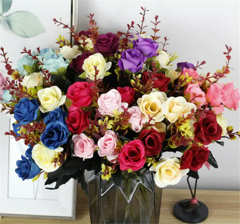 

12HEADS ARTIFICIAL FLOWERS ROSE 1 BUNCH Wedding Party Fesstival Christams Home Grave Outdoor Decor Fake Artificail Rose Flower